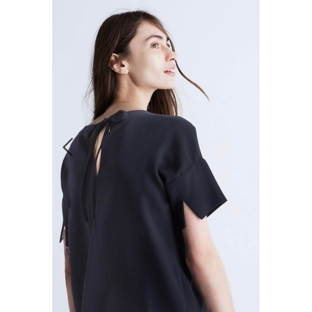 Madewell Crepe Premier Bow Back Blouse Black Size XS Preppy Office